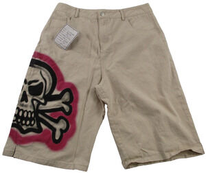 Hard Goods Sample Shorts Men Medium Beige Skull Crossbones Graffiti Chino Canvas